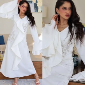 Little Daisy Customizedss Beading Ruffles Valentine’s Day A-line V-Neck Bespoke Occasion Dresses Ankle-Length Saudi Arabia