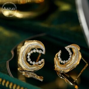 Aazuo Fashion Jewelry 18K Solid Yellow Gold Real Diamonds 0.48ct Moon Shape Stud Earring Party Fine Jewelry Hot Sell