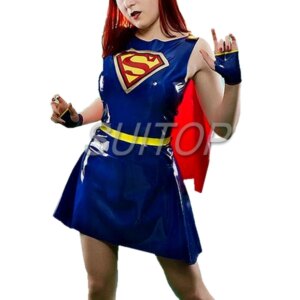 new Item 100% nature rubber Super suits latex dress set for female Hollyhood uniforms girl with cloak