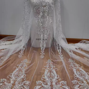 New Style High Quality French Shining Sequins and Beadwork Luxury Lace Tulle Wedding Dress Fabric