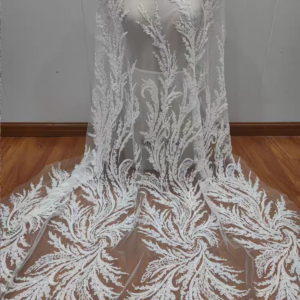 Delicate Heavily Beaded Lace Embroidered Unique Pattern Fabric With Beaded Bridal Wedding Dress Lace