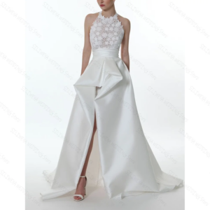 White Satin Lace Backless A-Line Prom Dress Fashion Party Floor Length Lady High-end Formal Evening Gowns