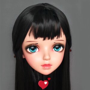 (Miao-9)Female Sweet Girl Resin Half Head Kigurumi BJD Eyes Crossdress Cosplay Japanese Anime Role Lolita Mask With Eyes And Wig
