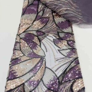 African Sequins Lace Fabric 2024 5 Yards High Quality French Beaded Nigerian Groom Lace Fabric For Sewing Dress Wedding Party