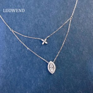 LUOWEND 100% 18K White Gold Necklace Romantic Gentle Style Engagement Jewelry Luxury Diamond Necklace for Women Birthday Gift