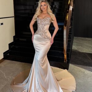 DMDRS Sleeveless Evening Dress 2025 Strapless Crystal Beaded Party Gown Charming A-Line Floor-Length Party Dresses فساتين سهرة