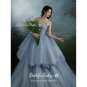 BeitifuBaby Women’s Wedding Dress Elegant Mesh Strap Skirt Bridal Banquet Gown Princess Style Evening Dresses for Women Vestidos