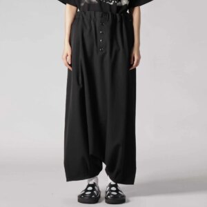 YOJI OOAK Japanese original wool elastic waistband button decoration straight leg pants low crotch casual pants pants skirt men