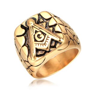 Wholesale Vintage  Gold Plated Ag Masonic Freemason Free And Accepted Masons Men Stainless Stee Ring