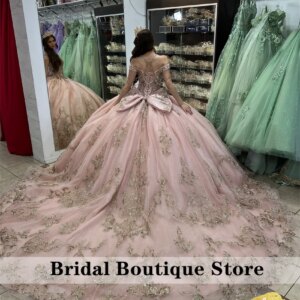 Princess Pink Tulle Quinceanera Dress Bead Crystal Sequins Sweet 16 Birthday Party Dress Bow Vestidos De 15 Años Customized