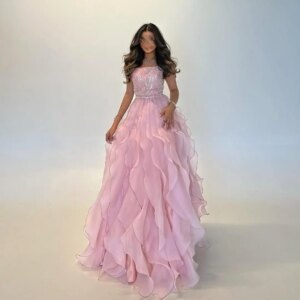 Customized Saudi Evening Dresses Floor Length Lace-up pink Prom Dresses Formal Women Party Gowns Pink Maid of Honor Dress