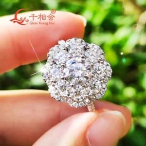 Sterling 925 Silver Flower Ring Half Band Moissanite Diamond Unisex Fine Jewelry Gift for Wedding And Dating