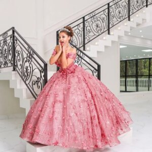Customized Shiny Pink Off Shoulder Quinceanera Dress Tull beads applique 3D flower crystal Lace vestidos de 15 Quinceanera