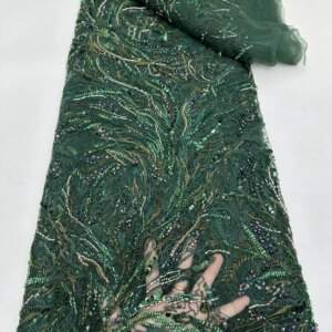 Luxury African Lace Fabric 2024 High Quality Sequins Beads Lace Fabrics For Nigerian Wedding French Tulle Lace Fabric