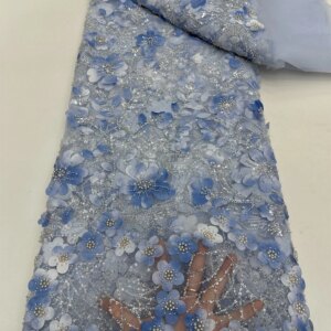 High Blue Luxury French Mesh Beaded Lace Fabric 2024 High Quality African Sequins Groom Lace Fabrics For Nigerian Wedding Dress