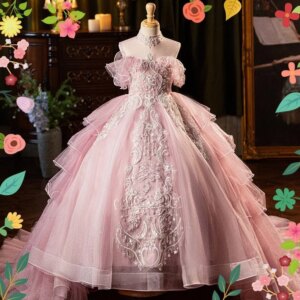 Pink High Quality Princess Special Occasion Flower Girl Dress Wedding Pary Prom Perform Birthday Baby Child Kid Ball Gown