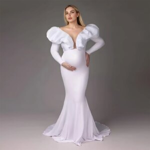 Maternity Gown for Photoshoot Elegant V Neck Long Sleeve Mermaid Baby Shower Dress Custom Sexy Pregnancy Dress for Photography