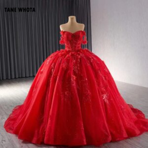 Quinceañera Sweetheart Off Shoulder Lace Up Back Appliques Sequined Beading Red Long Dress Customized For Special Occasions