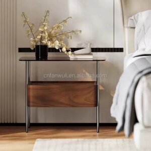 Modern bedroom nightstand with medieval storage bedside table toughened glass and MDF wood for hotels