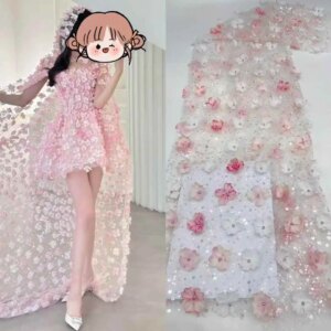 Latest African Lace Fabric 2024 High Quality Nigerian Beaded Tulle Lace 3D Flower Fabric Sequins French Lace Fabric