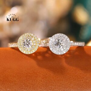 KUGG 100% 18K White or Yellow Gold Rings Real Natural Diamond Engagement Ring for Women Luxury Round Design High Wedding Jewelry