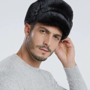Leather men’s old warm ear Lei Feng hat real fur cotton