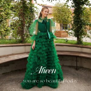 Princess Green Puff Sleeves Multi-layer Elegant Party Dresses for Women Luxury Prom Dress Customized Evening Gown Ball Gowns