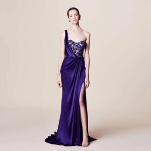 2146 Customized Marchsea Shoulder Straps Purple Beaded Satin vestidos de noche vestidos de galaevening dresses فستان العيد