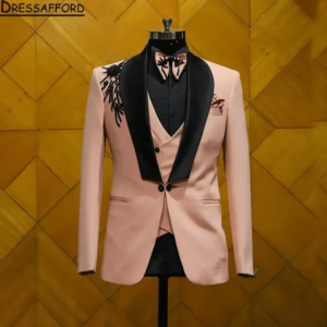 Pink Groom Wedding Tuxedos 3D Flowers Appliques Formal Suits Men Custom Made Black Prom Blazer Sets Male Fashion