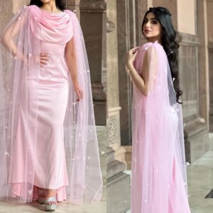 Customized Evening Charmeuse Feather Pleat Clubbing Mermaid O-Neck Bespoke Occasion Gown Midi Es Saudi Arabia
