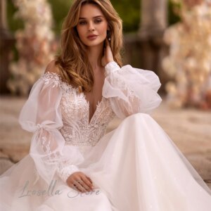 Luxury Lace Appliques Off-the-Shoulder Wedding Dresses For Women 2024 Elegant Floor-Length Princess International Bespoke Gown