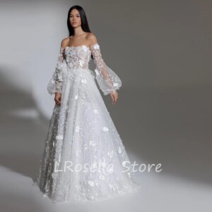 LRosella Wedding Dress A-Line Lace Backless Long Sleeve Pleated Floor-Length Elegant Exquisite Morden style Luxury فساتي2024