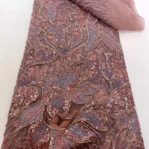 African French Tulle Mesh Beaded Lace Fabric High Quality 2025 Nigerian Mesh Lace Luxury For Women Wedding Dresses 5yards
