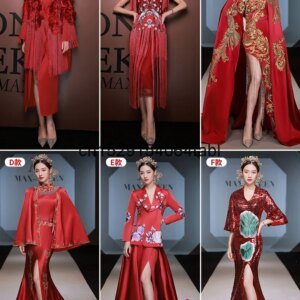 China-Chic Chinese Style Catwalk Cheongsam Long Performance Clothes High-end Atmosphere Host Dress Women’s Senior Red Han Fu