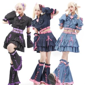 New original cowboy sweetheart Spice y2k set Bubble sleeve bow cake dress set