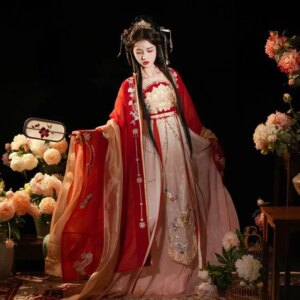 Hanfu Female Tang Style And Breast Skirt Dress Embroidered Large Sleeve Shirt Red Tang Dynasty Chinese Style Autumn Suit