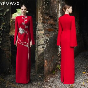 Customized Prom Gown Evening Women Formal Dress YPMWZX Scoop Neckline Column Floor Length Skirts Bead Flower Bespoke Occasion Dr