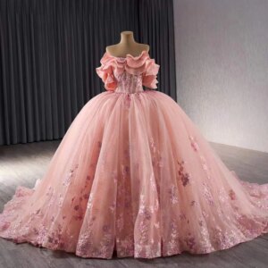Vestidos 15 Quinceañera Strapless Appliques Lace Up Back Sequined Beading Pink Long Dress For Special Occasions Customized