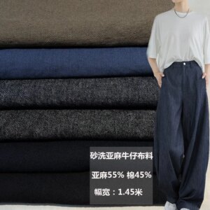 Sand-washed linen fabric thickened national style suit wide leg pants banana casual