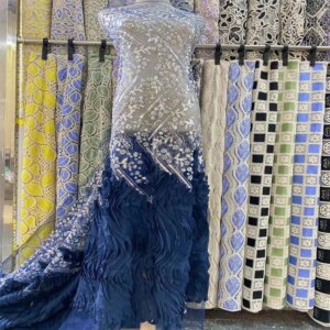 2024 African 3D Flower Lace Fabric High Quality Nigerian Lace Beads Sequins French Net Fabric For Sewing Party Wedding Dresses