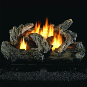 Dual Fuel Ventless Fireplace Logs Set with Thermostat, Use with Natural Gas or Liquid Propane, 32000 BTU, Heats up to 110