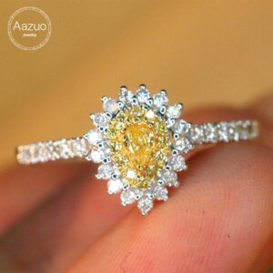 Aazuo Natrual Yellow & White Diamonds 18K Solid Gold Waterdrop Ring Upscale Trendy Senior Party Senior Customize LuxuryJewelry
