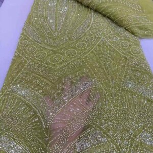 African Sequins Pearls Lace Fabric 2025 High Quality French Heavy Beaded Tulle Lace Fabric Nigeria For Bridal Party Dress
