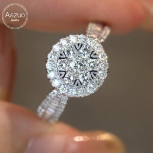 Aazuo 18K White Gold Real Natural Diamond 0.90ct Luxury Engagement Ring Gifted For Woman Deluxe Banquet Jewelry Woman’s Fashion