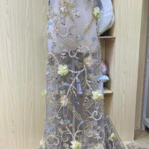 African Beaded Lace Fabric 2025 High Quality 5 Yards New Nigerian 3D Flower Tulle Laces Fabrics For Party Dresses 5 Yards/Lot