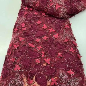 2025 France High-End Luxury 3D Lace Handmade Beaded Lace Fabric Nigerian With Sequins Mesh Lace Fabric For Wedding Dress Sewing