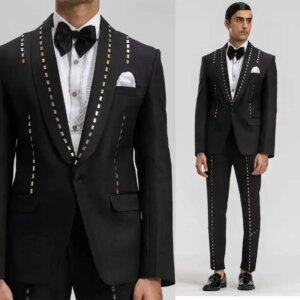 Stylish Beaded Wedding Tuxedos 2 Piece Set Jacket Pants Shawl Lapel Men Suit Classic Fit Customized Groom Wear Party Suits
