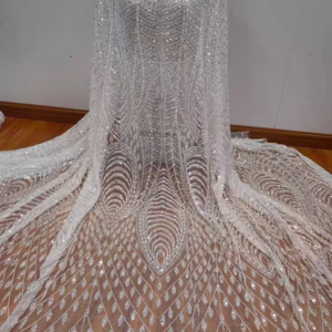 Wave Beaded Strip Shiny Sequins Lace Wedding Dress Evening Gown Luxury Lace Fabric