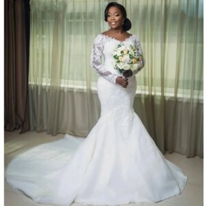 Vestidos de novia 2024 Arab Luxury Wedding Dress Lace Appliques Women Slim Mermaid Floor-Length Wedding Party Dress Bridal Gown