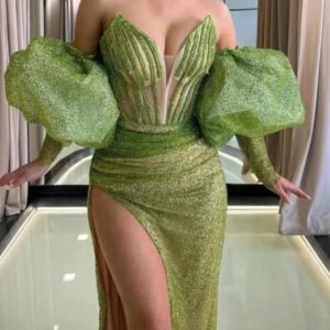 Customized Elegant Sage Green Sexy Split Party Special Occasion Dress Illusion Floor Length Prom Clubwear Cocktail Gown Wedding